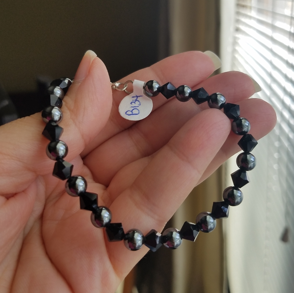 Swarovski Elements Onyx Jet Black Crystal & Hematite Tennis Bracelet NEW